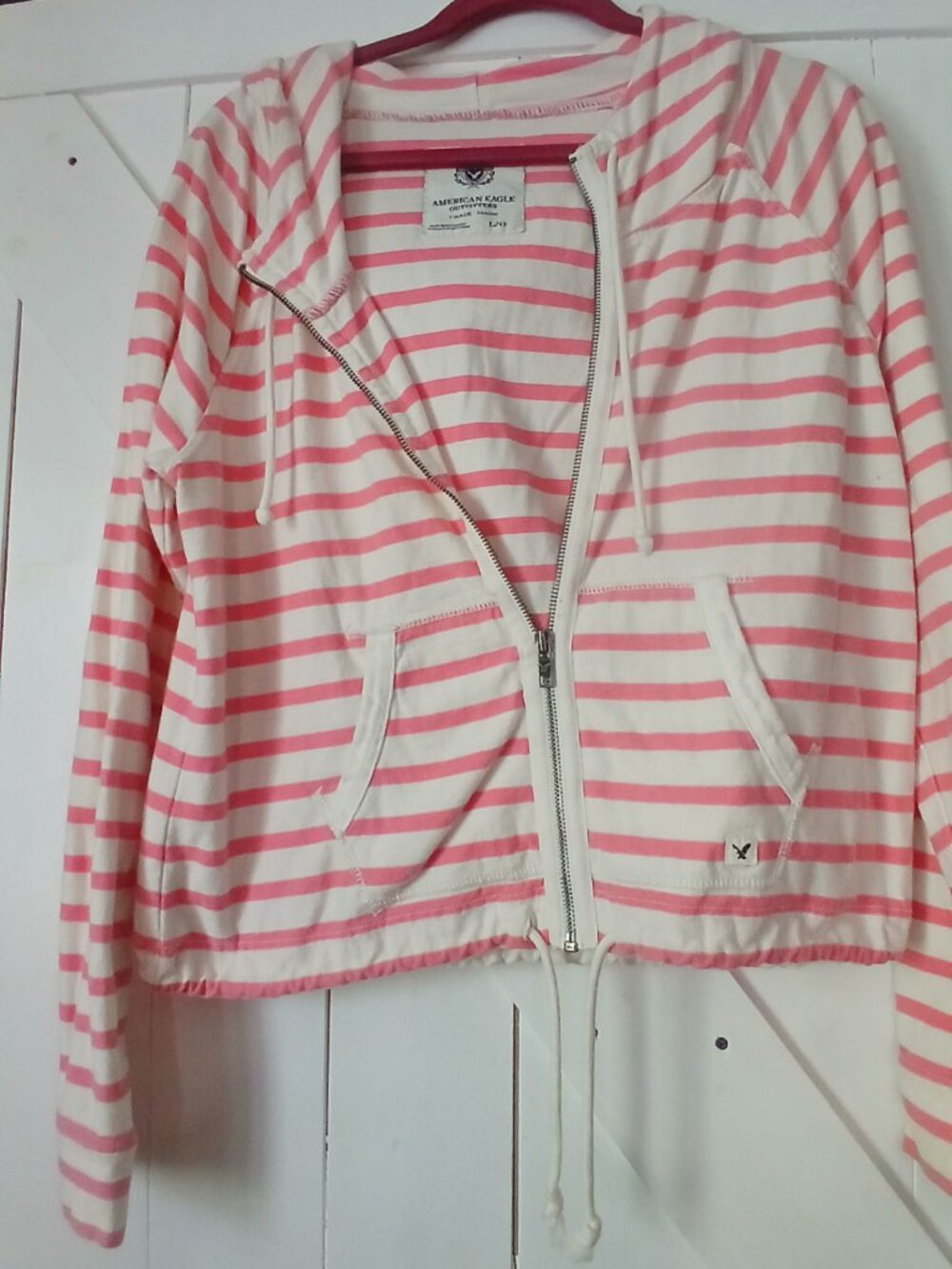 American Eagle Pink Stripped Zippered Jacket-L